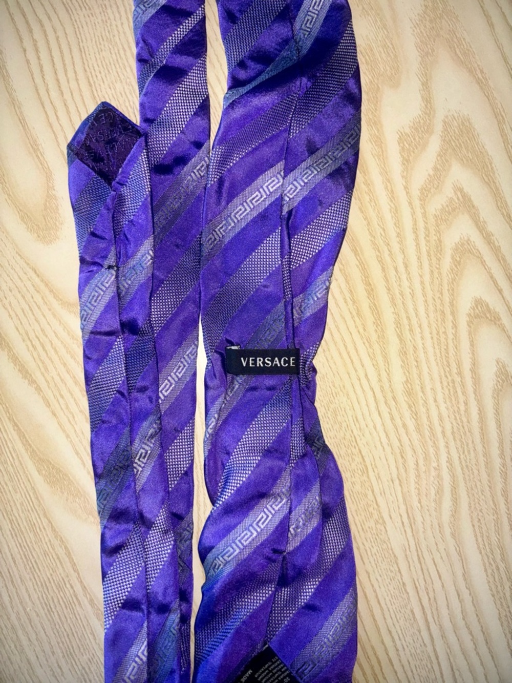 Versace Men’s Purple Silk Diagonal Stripe Tie
